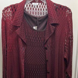 2 piece burgundy woven dress and jacket